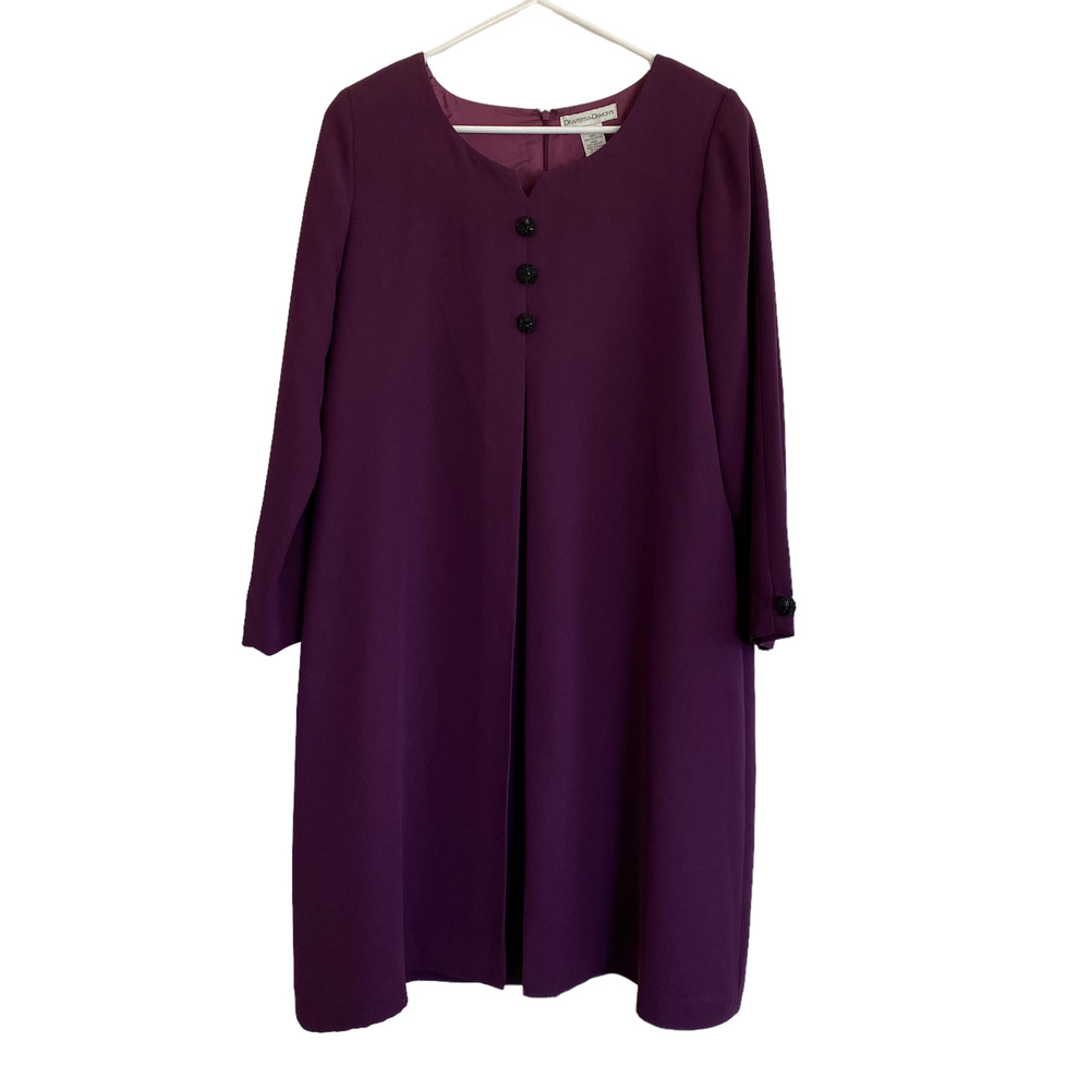 Vintage Draper's & Damon's Plum Long Sleeve Midi Shift Dress Size 16